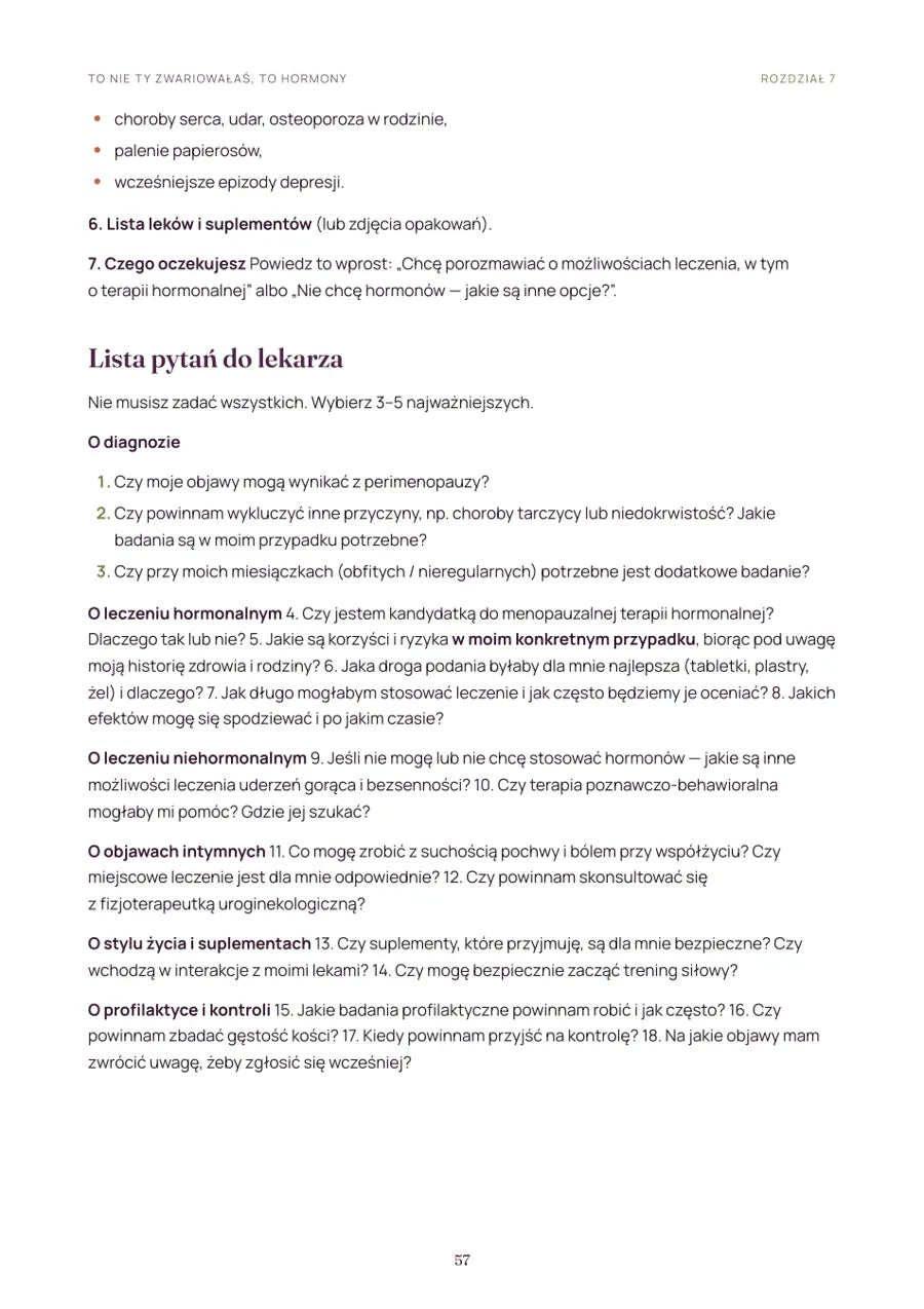 Strona z listą pytań do lekarza