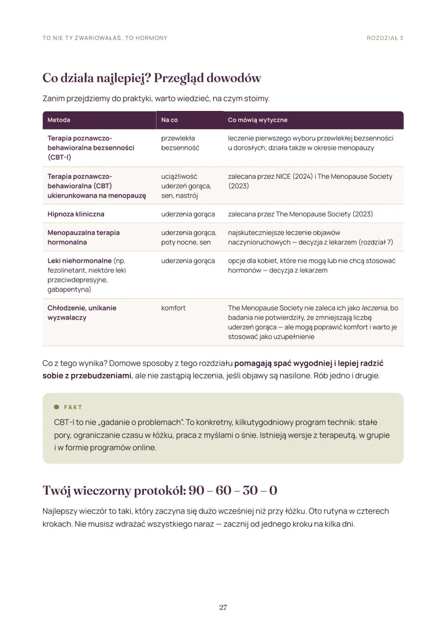 Strona z wieczornym protokołem snu